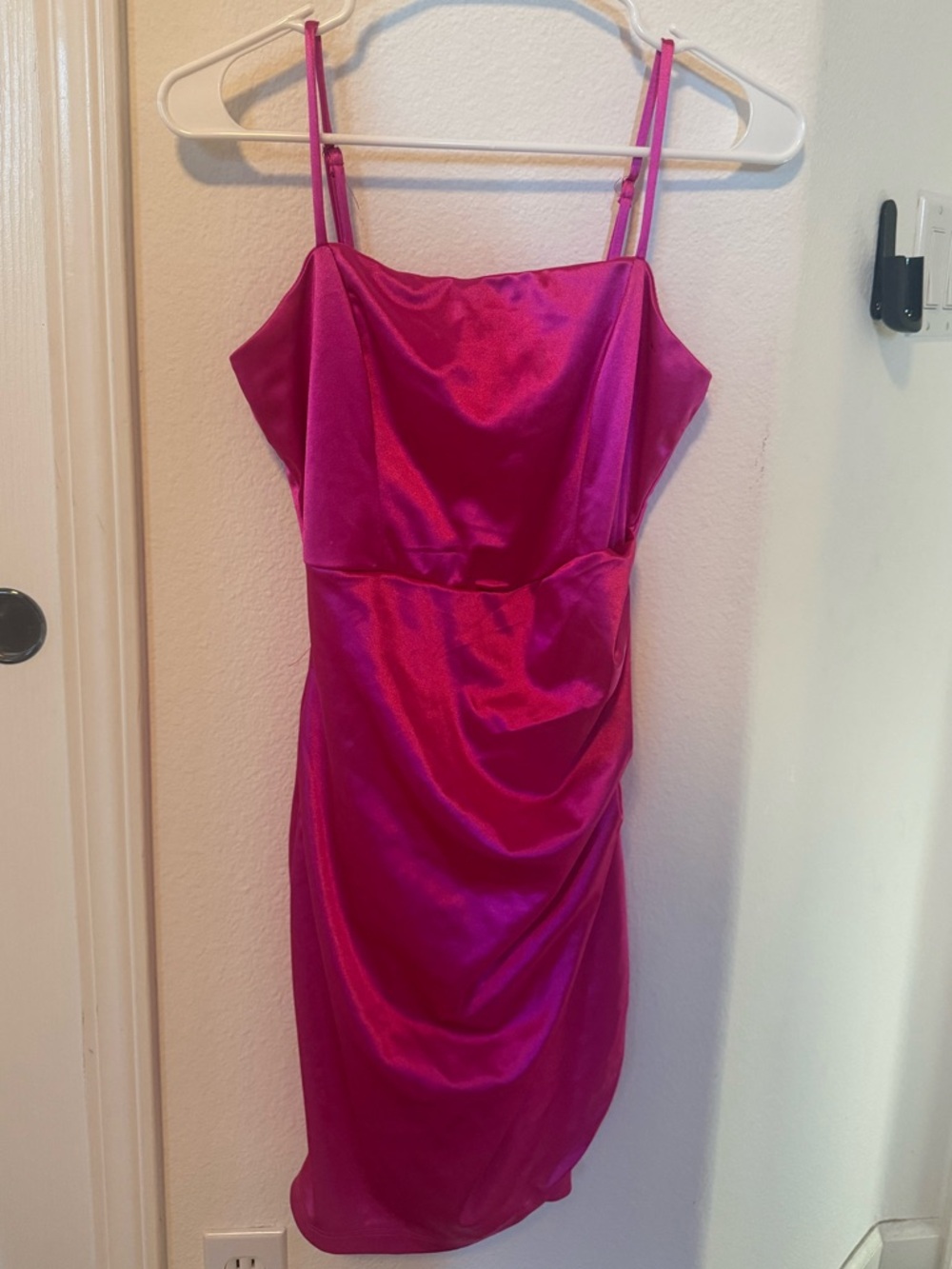 Hot Pink Satin Spaghetti Strap Dress